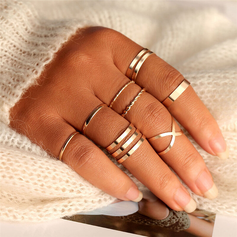 Set di anelli geometrici vuoti rotondi Color oro di Design originale per gioielli femminili con anello aperto a torsione incrociata di moda femminile