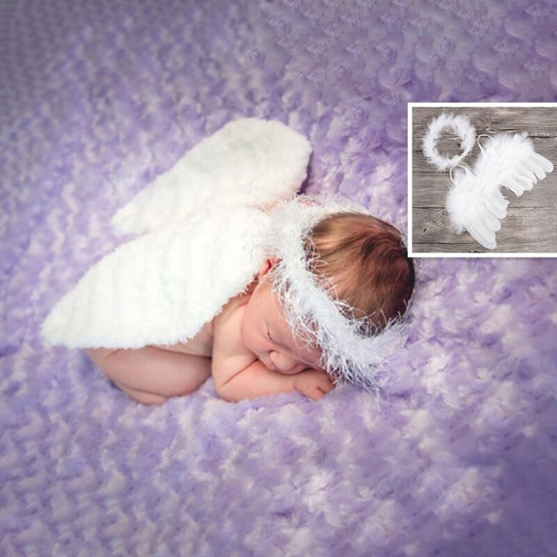 Sayap Malaikat Bayi dengan Ikat Kepala Aksesori Pemotretan Foto Perlengkapan Fotografi Bayi Baru Lahir Setelan Kostum Fotografia