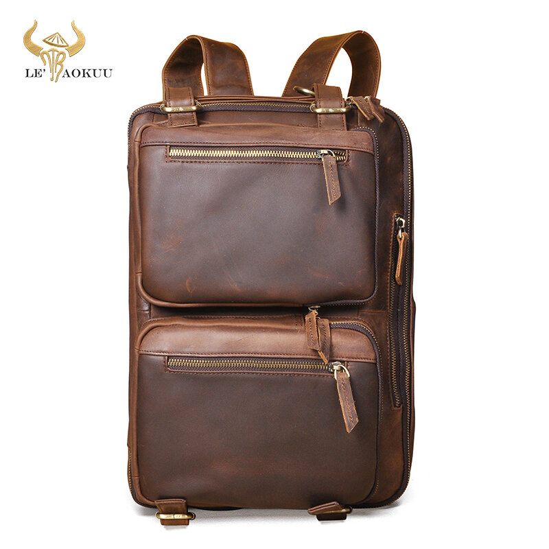 Портфель мужской из плотной кожи Крейзи Хорс, деловой дорожный портфель в античном стиле, сумка-тоут для ноутбука, рюкзак-портфель, k1013