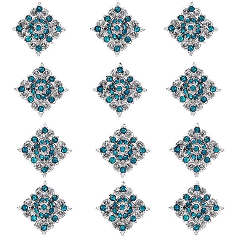 12Pcs/Banyak Kristal Concho dengan Sekrup Rhystone Logam Rhombus Biru Berlian Imitasi Dekorasi Sabuk Aksesoris