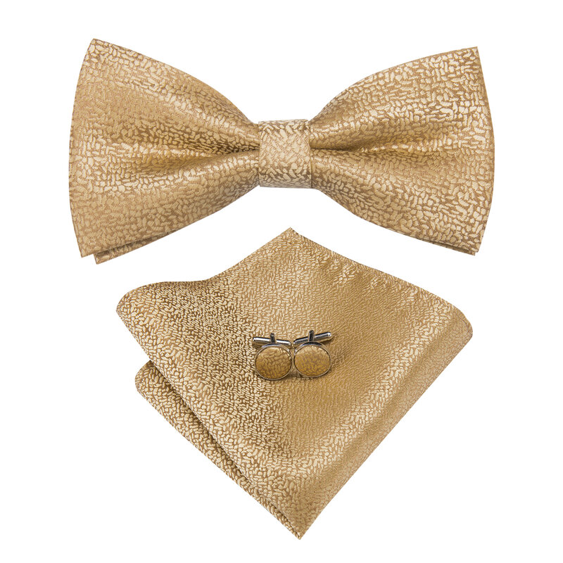 Hi-Tie Fashion Luxe Gold Business Bruiloft Strikjes Voor Mannen Broche Pocket Vierkante Manchetknopen Set Zijde Bow Tie Stropdas voor Bruiloft