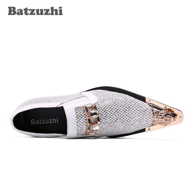 Batzuzhi-Zapatos de lujo hechos a mano para Hombre, calzado de vestir de cuero con punta de Metal puntiaguda, para fiesta y boda
