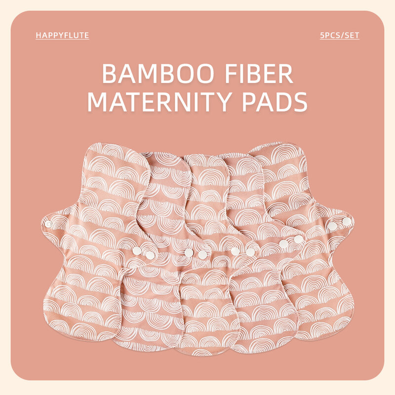 Happyflute-forro sanitario de 300mm, almohadillas menstruales lavables de rizo de bambú, inserto suave, 5 uds./Set