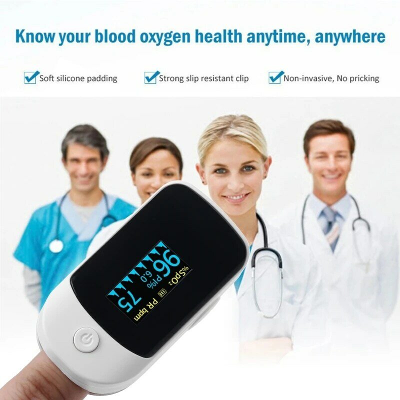 Пульсоксиметр на кончик пальца SpO2, прибор для измерения пульса и уровня кислорода в крови, с OLED-экраном