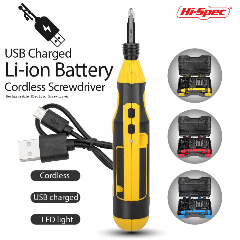 Hi-Spec 3.6V Electrical Screwdriver Portable USB Charging Cordless Drill Rechargeable Wireless Hand Drill Power Tool Set in Box