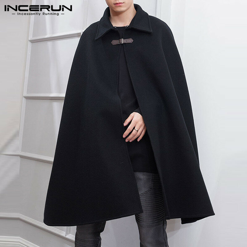 INCERUN-gabardina de mezclas de imitación para hombre, abrigo de Color sólido con solapa y un botón, ropa de calle de invierno, 2023