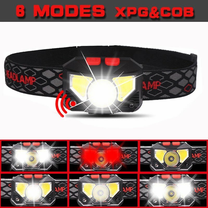 D2 Hands-free LED Headlamp Motion Sensor head lamp Torch Light LED headlight Torch Built-in battery inductive Camping Fishing