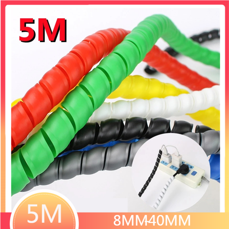 5M Lijn Organizer Pijp Slijtvaste Spiraal Wond Buis Draad Kabel Bescherming Mouw Plastic Spiraal Wrap Winding Protector