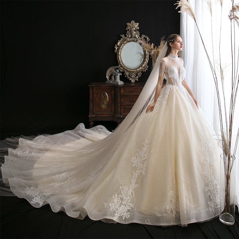 Designer Luxury Wedding Dresses Beaded Crystal Tassel Bridal Dresses Tulle Bride Dress Lace Ball Gown Wedding Gowns Maternity
