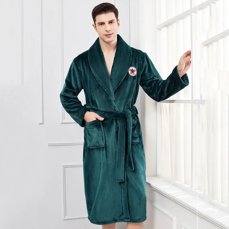 Plus Size 3XL 4XL uomo flanella Robe Sleepwear spessa calda accappatoio lungo camicia da notte inverno corallo pile abbigliamento da notte Casual abbigliamento per la casa