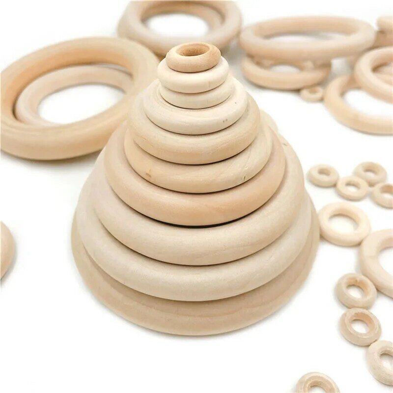 15-100mm Natural Wooden Ring For Kids Teething Grinding Nursing Baby Gift Accessories Bracelet Wood Circle DIY Crafts Ornaments