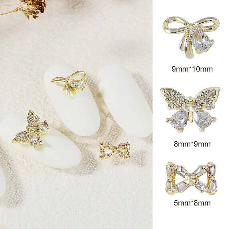 HNUIX Newest 2 Pieces Nail Art Butterfly Ornament Flash Zircon Rhinestone Manicure Decoration Gemstones Butterfly Nail Alloy Bow
