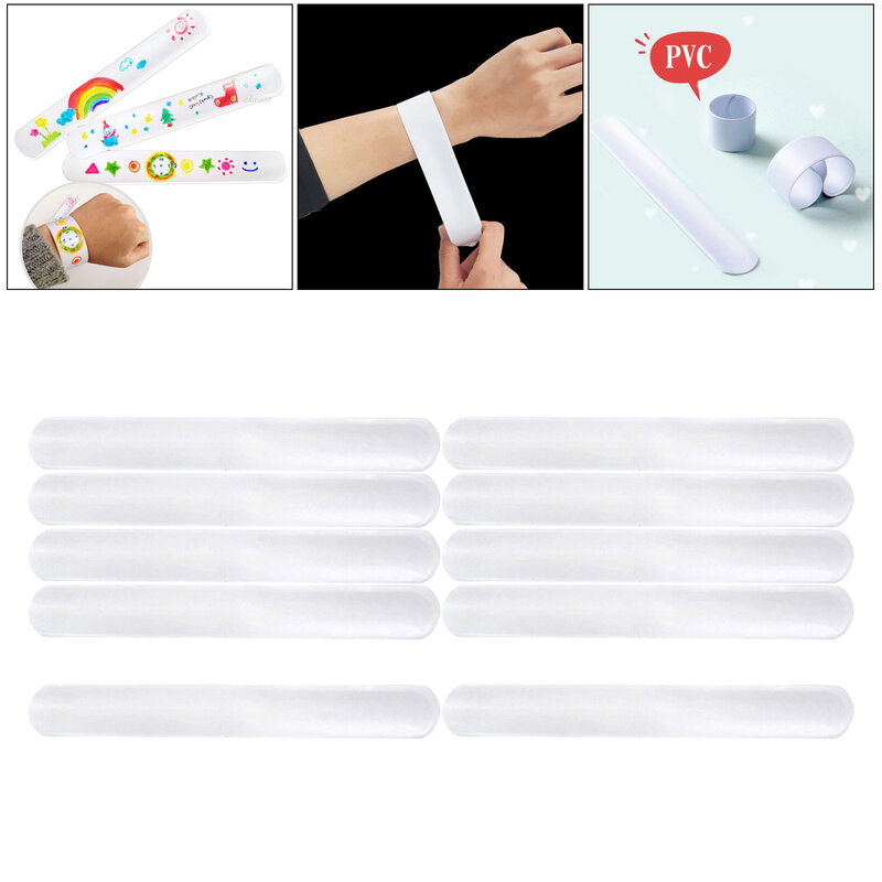Bracelet à claquettes blanc pour enfants, bande de peinture, pat pour enfants, fournitures de bricolage, cadeaux, paquet de 10