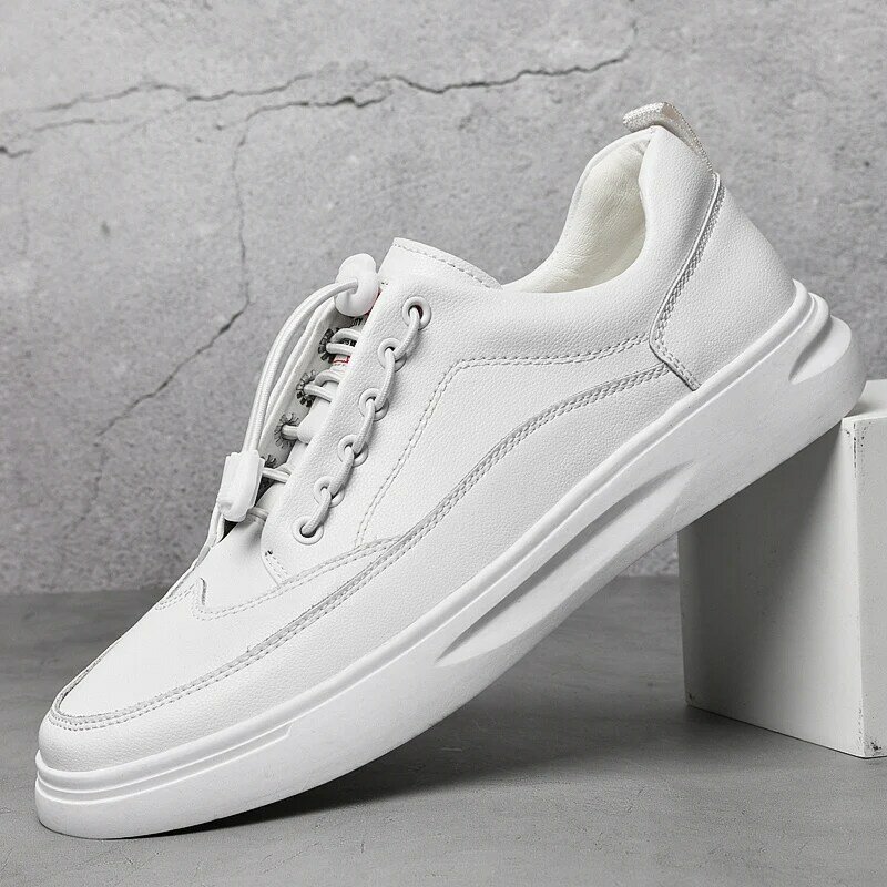 Sepatu Kulit Asli Sepatu Pria Kulit Permukaan Lembut Sepatu Pria Mode Musim Semi dan Musim Gugur Sneakers Putih
