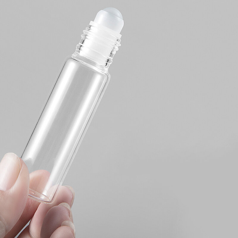 Botellas de rodillo de aceite esencial, botella enrollable de vidrio transparente, viales de muestra de viaje con bola de rodillo, 10ml, 5ml