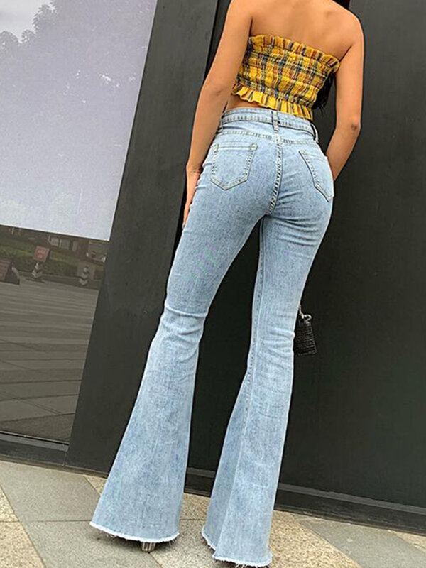 Celana Jins Flare Denim Antik Wanita Jeans Y2k Celana Panjang Tinggi dan Tipis Fashion Pinggang Tinggi Wanita Jeans Retro Streetwear
