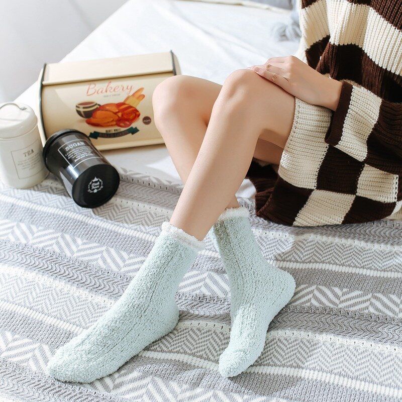 Coral Fleece Socks for Women In Autumn and Winter with Thickened Mid-thickness Plush Warm Home Floor Socks Sleep Socks