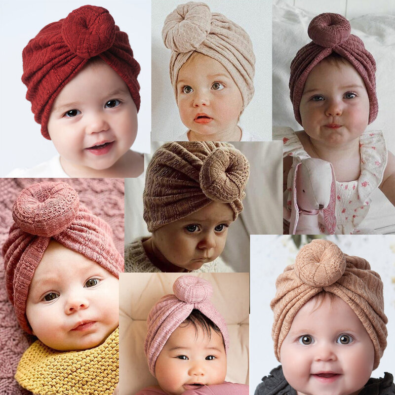 2 Teile/los Baby Turban Hut Donut Knoten Neugeborenen Baby Mädchen Stirnband Hüte Waffel Gestrickte Kinder Bonnet Cap Kind Indien Beanies headwear