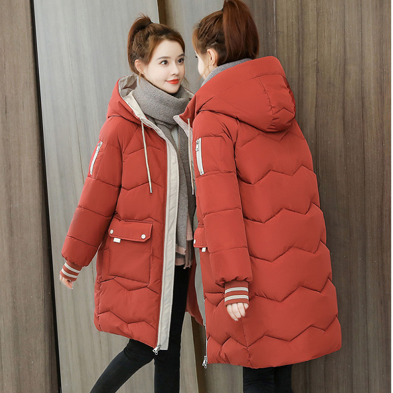 UHYTGF-chaqueta con capucha para mujer, abrigo cálido a prueba de frío para estudiantes, de longitud media, gruesa, 3XL talla grande, invierno, 1015
