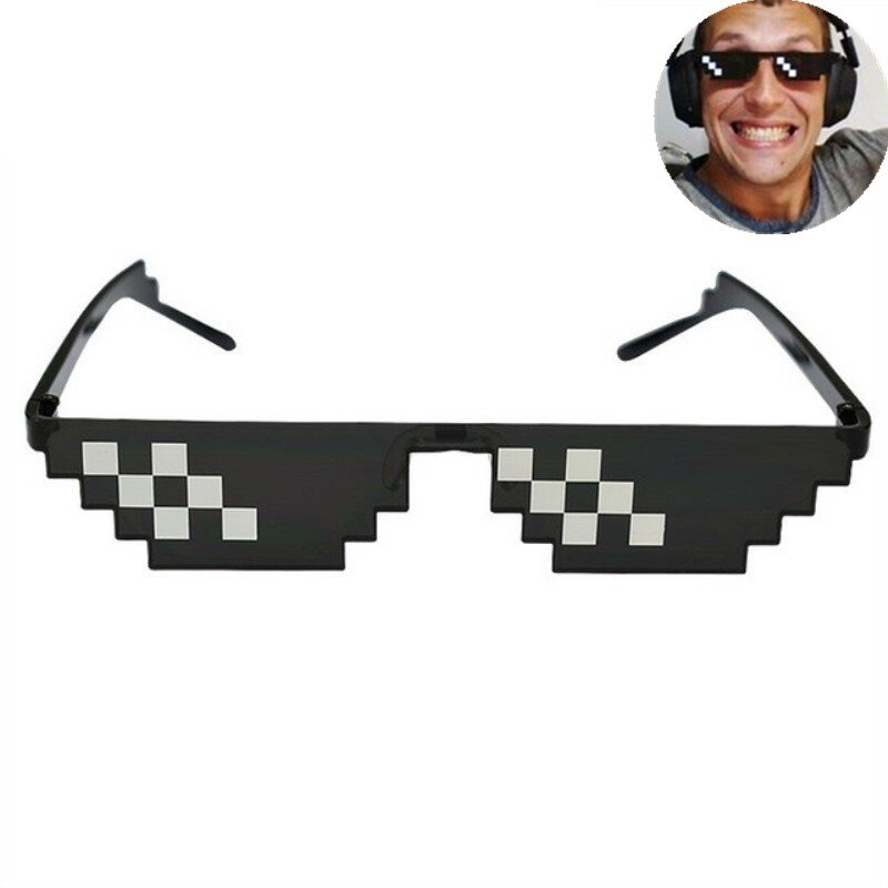 3/6 비트 Thug Life 선글라스, 픽셀 처리된 남성 여성 브랜드 파티 안경, 모자이크 UV400 빈티지 안경, 남녀공용 선물 장난감 안경