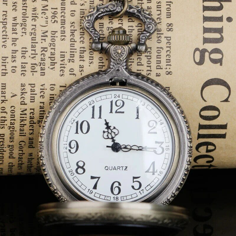 Vintage Steampunk Quartz Relógio de Bolso para Homens e Mulheres, Bronze, Vidro de Chá, Corrente, Número Árabe, Colar, Nova Moda