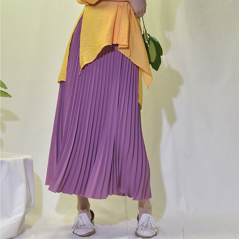 Saia longa midi plissada vintage feminina, saias de chiffon de cintura alta, moda coreana, casual, 18 cores, outono, SK397, 2022