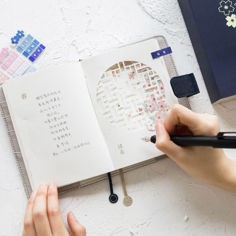 A6 الذاتي ملء الجدول الزمني التقويم التطريز القماش ساكورا دفتر مذكرات اليابانية خطة شهرية مخطط أسبوعي اللون الفتاة هدية