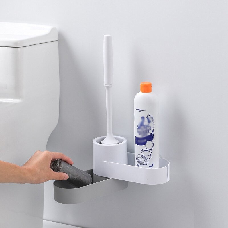 Creatieve opslag siliconen toiletborstelhouder, Wandgemonteerde reinigingsborstel, Huishoudelijke vloerreinigingsset