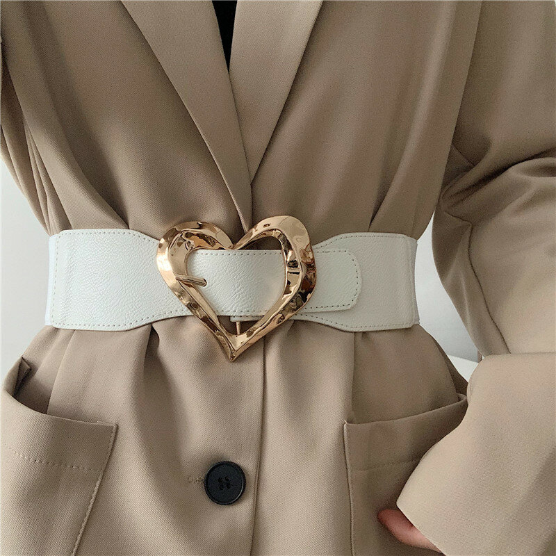 NEW Fashion cinturini larghi per donna cinturini elastici solidi Lady Rock nero grande oro cuore fibbia ad ardiglione cintura sigilli in vita partito