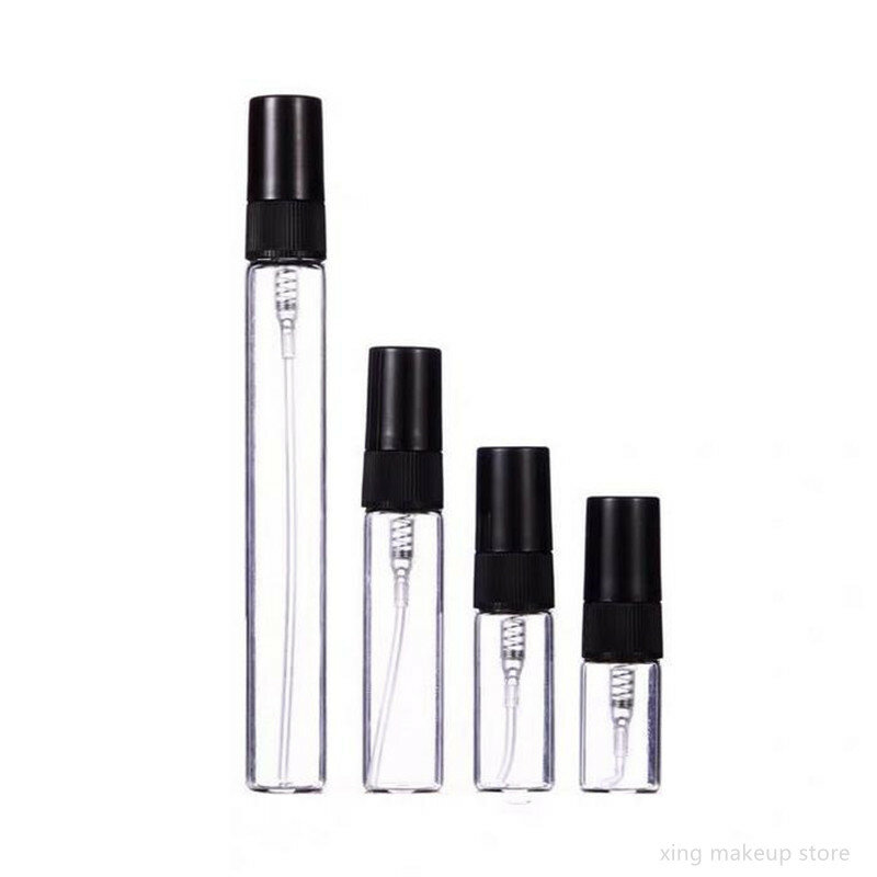 Minibotella de vidrio para Perfume, frasco vacío para cosméticos, viales de vidrio fino para muestras, color negro claro, 2ML, 3ML, 5ML, 10ML, 20 #121, 50 unids/lote por paquete