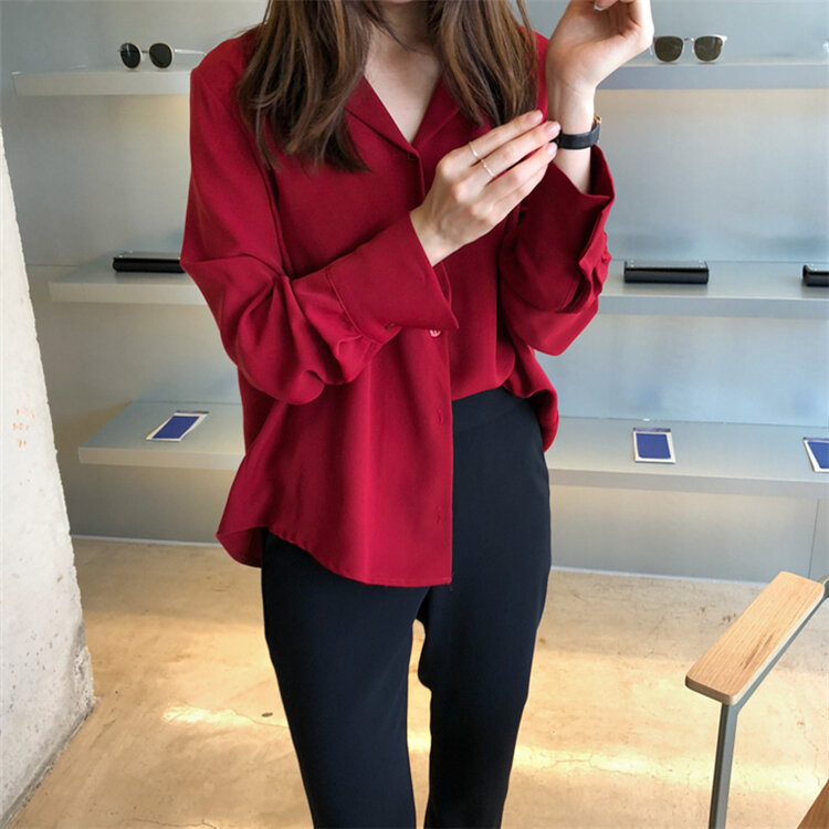 Blusa informal con botonadura única para mujer, blusa holgada de estilo minimalista para oficina, Tops BL1838 2021