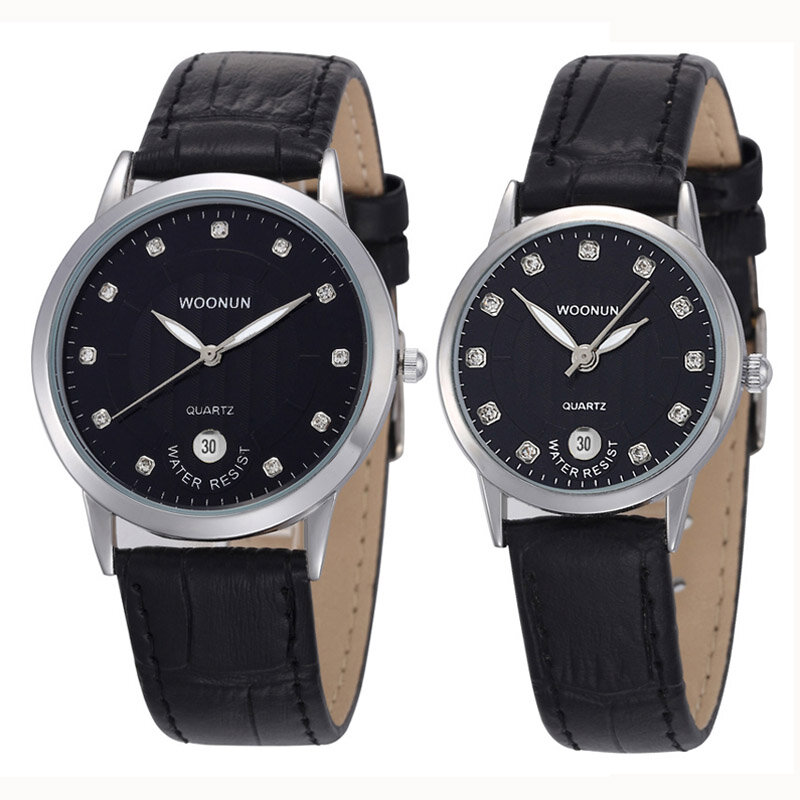 Top Berühmte Marke Luxus Liebhaber Uhren WOONUN Lederband Strass Set Mode Quarz Paar Uhren Für Liebhaber dropshipping