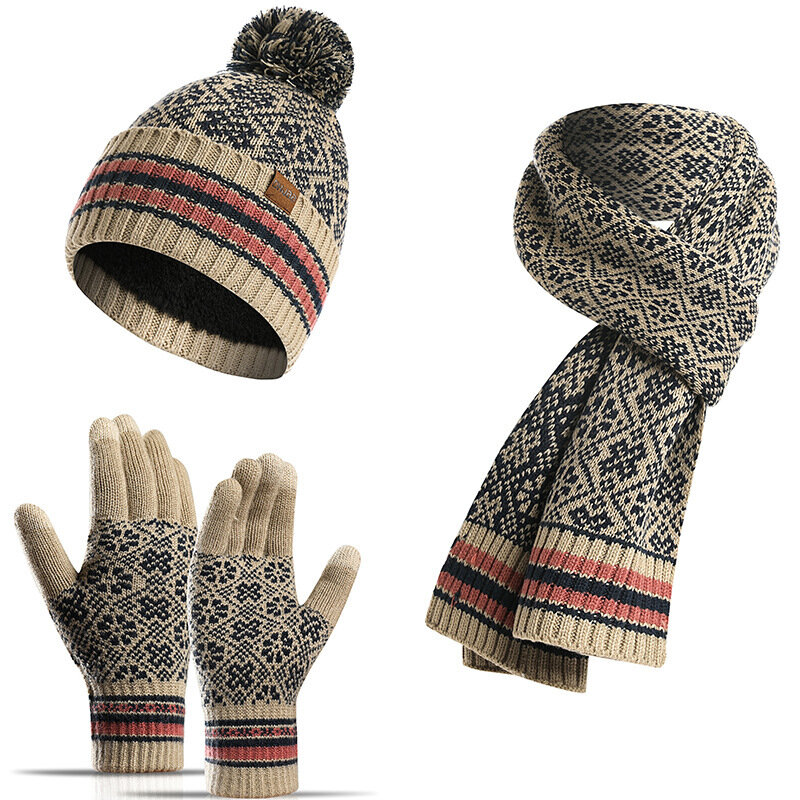 Winter new  2021 knitted scarf women's gift warm fashion wool hat cold proof  gloves versatile socks three pieces