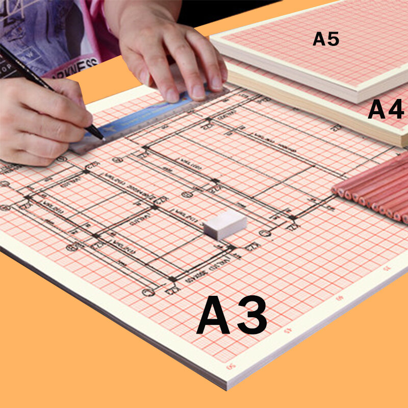 Padrão a4/a3/a2 cálculo/gráfico/logarítmico/coordenado laranja grade de papel k-line desenho de papel manuseio de estudante