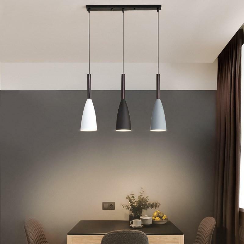 Luzes suspensas com 3 cabeças, luz branca/preta/cinza para decoração de cozinha, quarto, casa nórdica, fio ajustável, e27