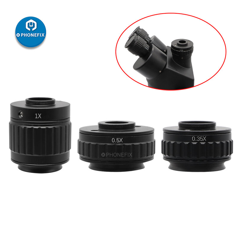 C Mount Lens Adapter para Microscópio Trinocular, Conversor CTV, Foco, Instalação de Câmera Ajustável, 1X, 0.35X, 0.5X