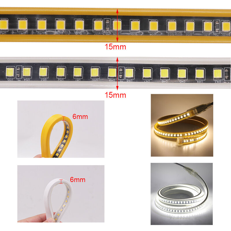 220V SMD4040 ไฟ LED Strip แบบยืดหยุ่น IC Stable Current Current 120LEDs/M กันน้ำ LED Super Bright ริบบิ้น EU Plug
