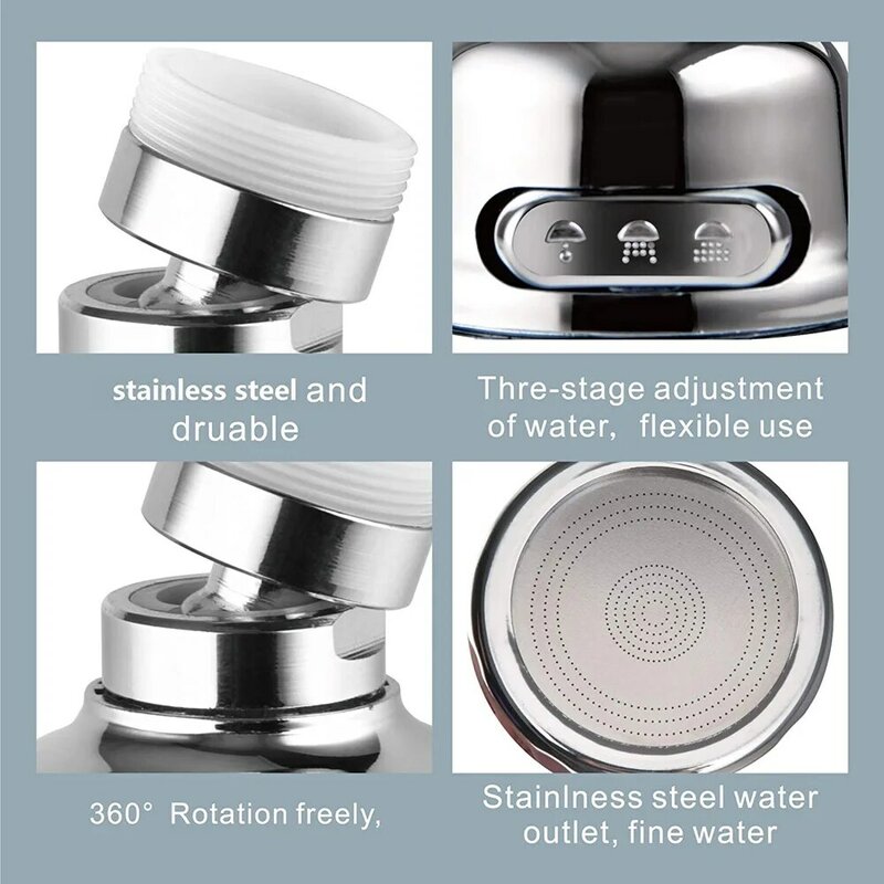 Rubinetto da cucina girevole a 360 gradi aeratore regolabile a doppia modalità spruzzatore filtro diffusore ugello a risparmio idrico connettore del rubinetto del bagno
