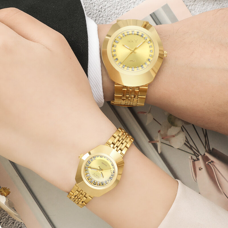 Gorący złoty zegarek!!! KKY 2024 zegarki dla par luksusowa tarcza marki zegarki na rękę ze stali nierdzewnej kwarcowe zegarki sportowe dla miłośników