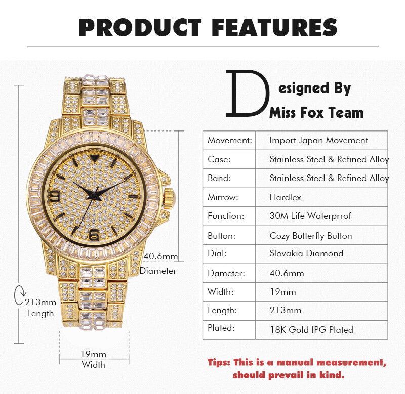 Reloj de cuarzo para Hombre, cronógrafo de oro de 18K, con diamantes completos, estilo Hip Hop, de acero inoxidable, 2021