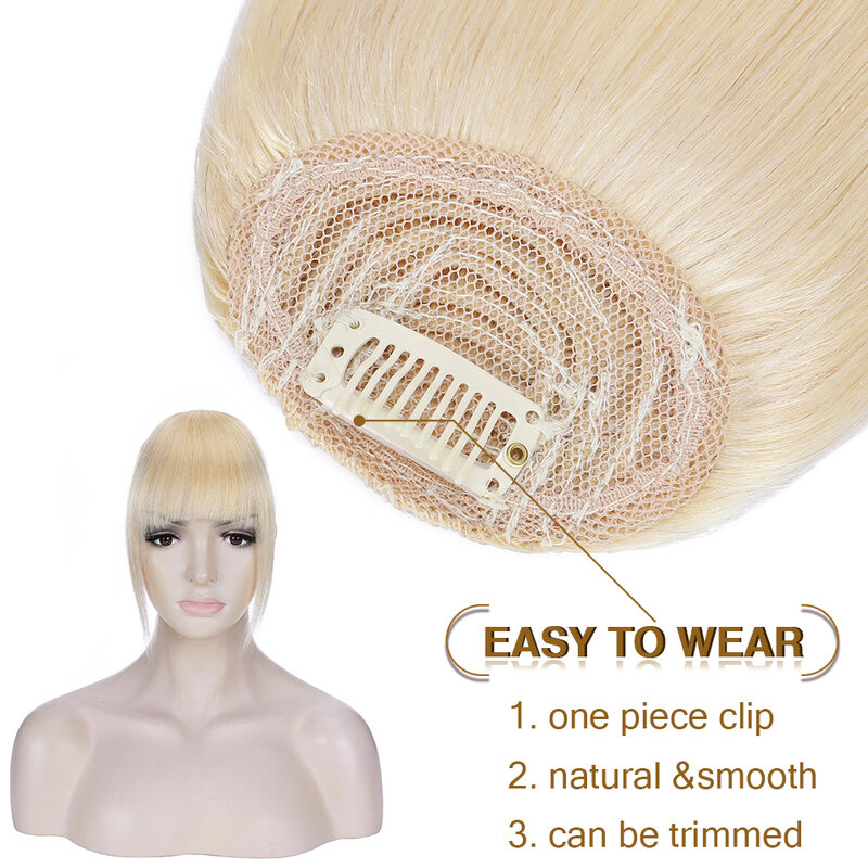 Flequillo de pelo Natural para mujer, 1 piezas, 14g, flequillo francés, cabello humano falso, extensiones de cabello con Clip frontal
