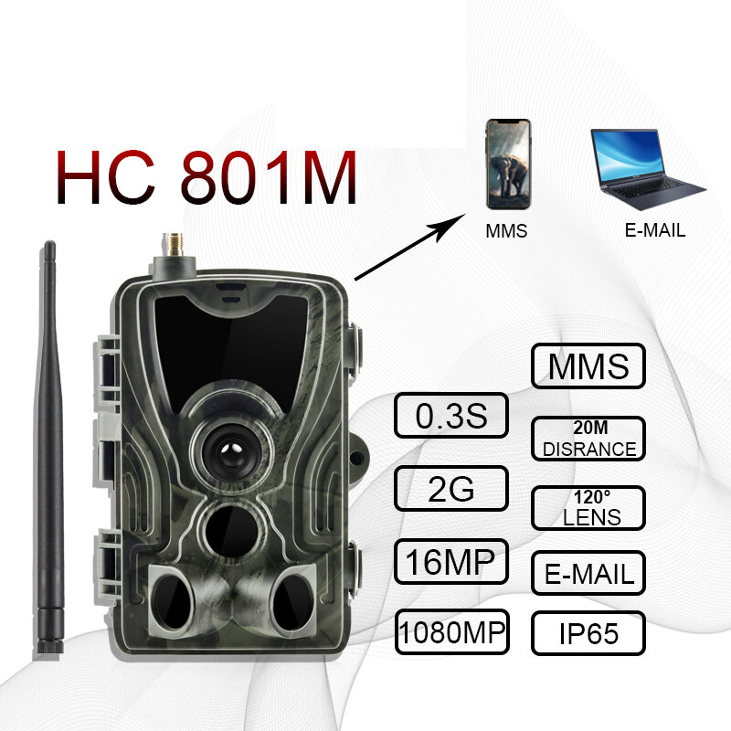 Камера для охоты, 2G, 20 МП, 1080P, MMS/SMTP/SMS, беспроводная камера для дикой природы, фотоловушка HC801M, ночное видение, Охотничья ловушка