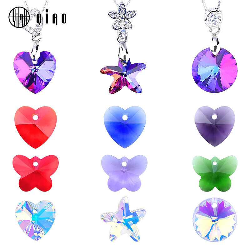 14mm Mixed Color Heart Shape Pendant Glass Beads Gems Starfish butterfly charms for Women Jewelry Making Earring Necklace DIY
