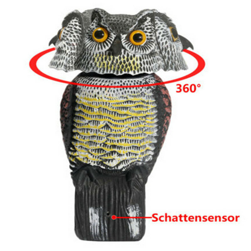 Realistico uccello Scarer testa rotante suono gufo Prowler esca protezione repellente controllo dei parassiti spaventapasseri giardino cortile spostare