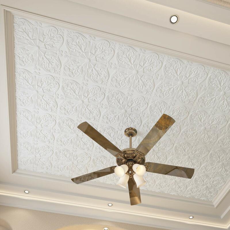 60x60cm PVC 3D Decorative Ceiling Tile Spanish Floral in Matt White(12PCS)