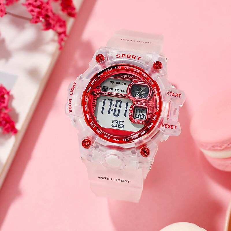 Digitale Horloges Voor Vrouwen School Meisje Student Jelly Transparante Kleur 50Meter Waterbestendig