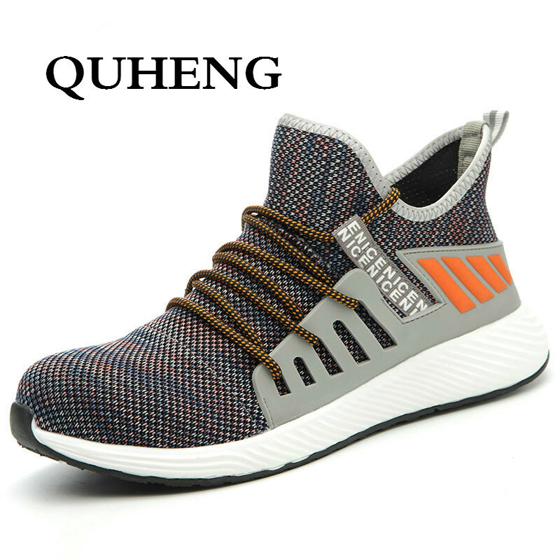 QUHENG  Men Safety Shoes Boots Breathable Work Shoes Air Mesh Ultra-light Soft Bottom Casual Steel Toe Anti-smashing Outdoor 48