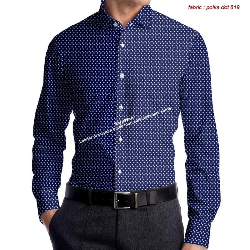 Camisa de vestir de lunares azul oscuro para hombre, ropa hecha a medida, a medida, 2020