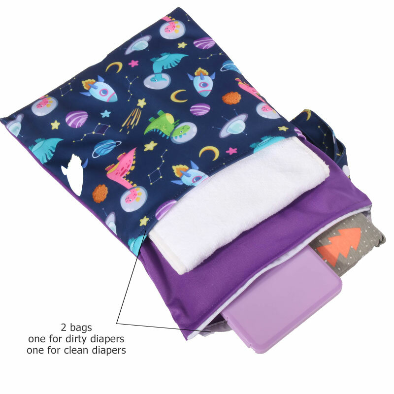 Tas popok yang dapat digunakan kembali untuk bayi, tas penyimpanan pakaian tahan air, pemisah kering dan basah, tas pantai, 2 kantong, 25*35cm