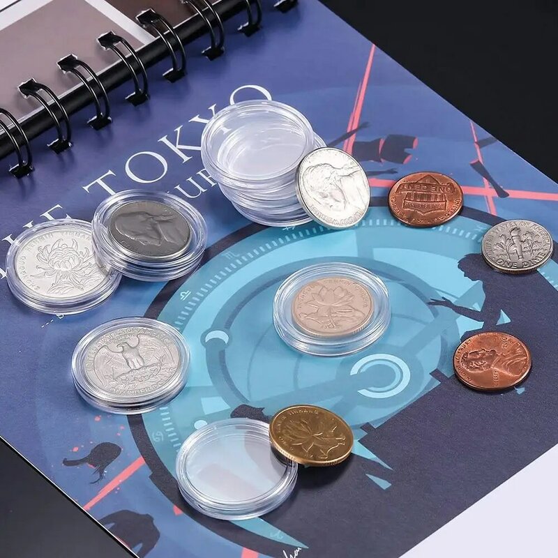 Cápsulas de coleta de moedas em forma redonda, estojo protetor portátil, à prova de poeira, anticorrosivo, durável, 100 peças, 25mm